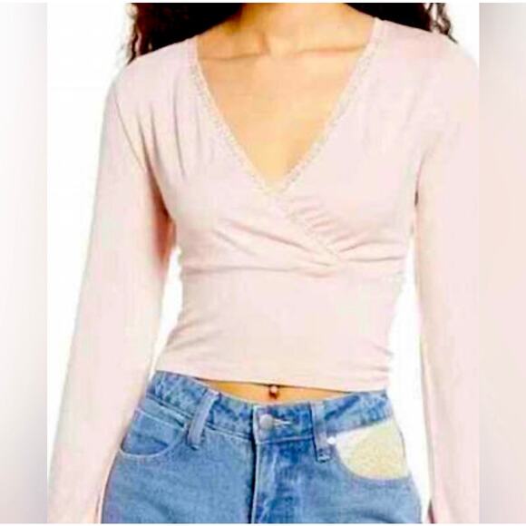 bp Tops - BP Nordstrom | NEW Women's Pink Crop Wrap Front Longsleeve Top Sz S